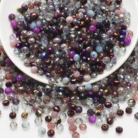 Tibapla 500 Pcs Faceted Glass Beads, 4mm Crystal Glass Beads, Faceted Rondelle Beads with 1mm Holes for Bracelets Necklace Pendants Earrings DIY Craft Jewelry Making (Purplr)