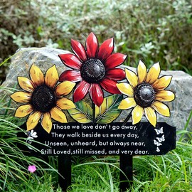 Memorial Grave Markers for Cemetery, Metal Memorial Plaque Stake, Waterproof Sympathy Garden Stake, in Loving Memory Outdoor Decor for Mom/Dad (Sunflower)