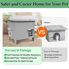 Outdoor Cat House Weatherpoof Large Plastic Cats Houses with Escape Door Indoor Waterproof Feral/Pet Cat Shelter Outside for Multiple Cats (Grey)