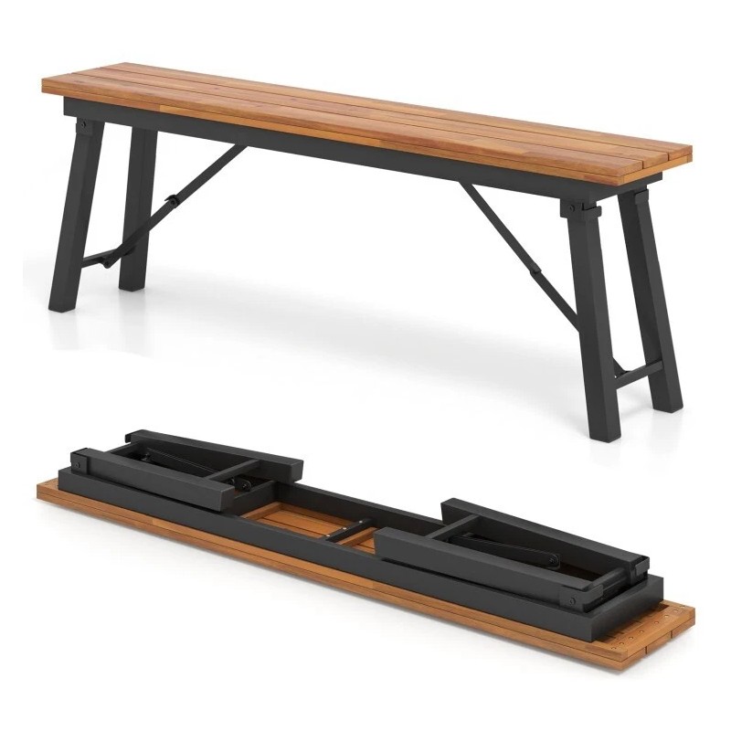 COSTWAY Indoor Outdoor Folding Acacia Wood Dining Benches Rectangular Camping