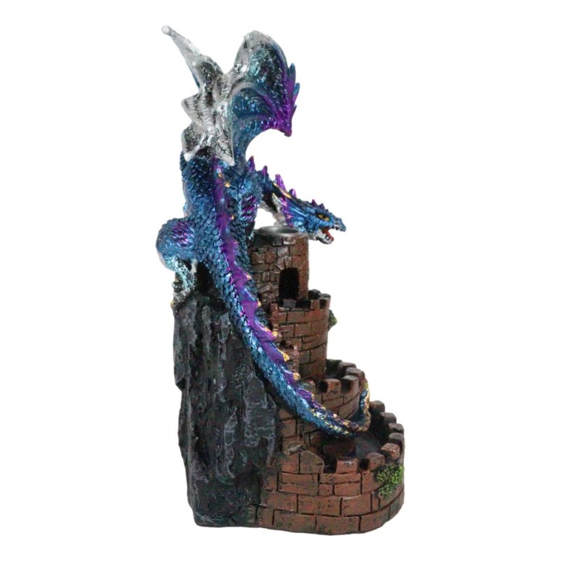 Metallic Blue Dragon On Spiral Steps Castle Tower Backflow Incense