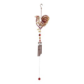Ebros Gift Rise and Shine Copper and Colorful Stained Glass Rooster Chicken Resonant Relaxing Wind Chime Garden Patio Accent with Gemstones and Marble Beads