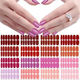 JERCLITY 224 Pieces 16 Sheets Red Solid Color Nail Strips Stick On Nail Polish Strips Pink Nail Wraps with Nail File Self-Adhesive Nail Stickers Full Nail Wraps for Women Girls Nail Art