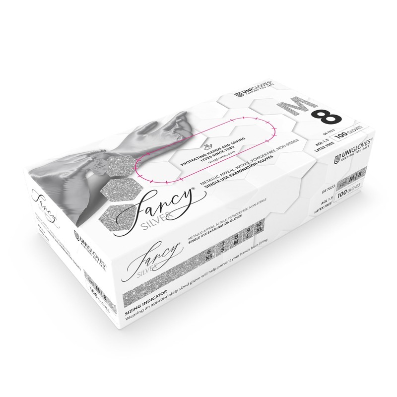 Unigloves FANCY SILVER Nitrile Disposable Gloves, Multipurpose, Powder Free and