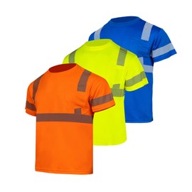 FONIRRA 3 PACK Hi Vis Safety T Shirts with Pocket ANSI Class 2 Reflective Construction Work Shirts for Men Short Sleeve
