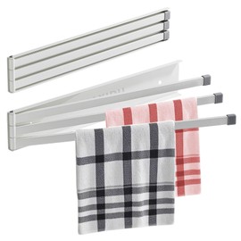 CHAXIDU Foldable Towel Rack,Space Saving Wall Mounted Swivel Towel Rack, Stainless Steel Swing 3-Arm Towel Bar for Bathroom or Kitchen Storage(White)