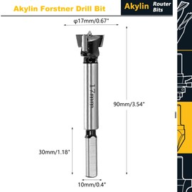 Akylin Forstner Drill Bit 17mm - Carbide Tipped Forstner Bit - Hex Shank Wood Hinge Drilling Hole Saw Cutter, for Auger Opener, Drilling Boring Bit