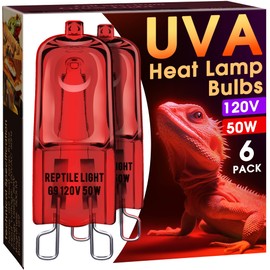 Briignite G9 Infrared Heat Lamp Bulbs for Reptile, Mini Reptile Light, Dimmable Night Red UVA Reptile Heat Lamp, 2 Pin Base Mini Heat Bulbs 50W, Bearded Dragon Turtle Lizard, 6 Pack