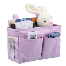 IGNPION Canvas Bedside Hanging Storage Bed Pockets Baskets-Adjustable Hanging Tape Dormitory Bed Organiser Caddy Mulit-purpose Hanging Storage Bag for Home Office School Dorm Hospital, Purple