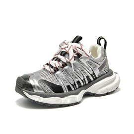 BEAU TODAY Platform Sneakers for Women, Womens Fashion Sneakers, Non-Slip Comfortable Retro Chunky Leather Dad Shoes Silver US 5