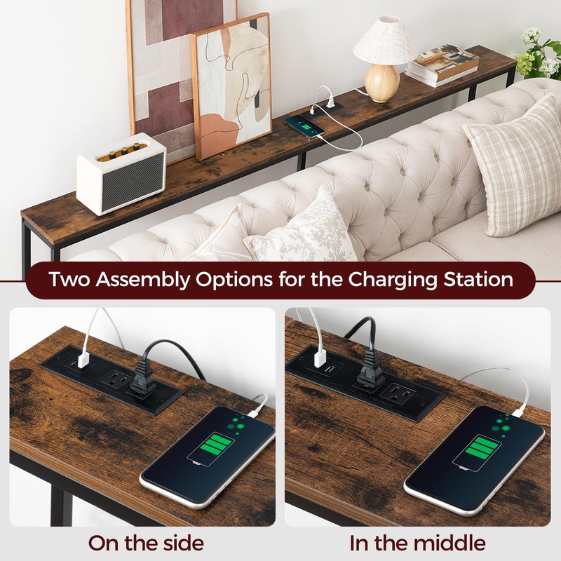 MAHANCRIS 78.7" Console Table with Power Outlet, Narrow Sofa Table,