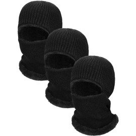Geyoga 3 Pieces Winter Balaclava Ski Mask Warm Knitted Fleece Full Face Cover for Men Women Windproof Outdoor Sports Cycling(M,Black)