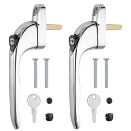 Neoteck Window Handle 2Pcs Inline Window Handle Universal Espag Key Locking Lockable Double Glazing Replacement uPVC Window Handles for All Common Windows and Balcony Doors, Chrome