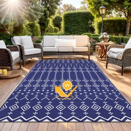 StepRite 6’ x 9’ Reversible Outdoor Rug, Waterproof Plastic Straw Rug, Patio Rug, Large Modern Area Rug Carpet, Indoor Outdoor Rugs for Camping, Porch, Deck, Balcony, Backyard, RV, Picnic(Blue)