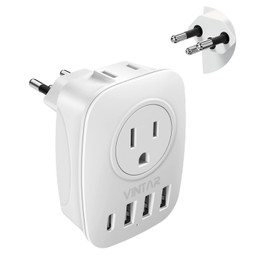 Adaptador de enchufe Suiza, adaptador VINTAR tipo J Suiza con 1 USB C, 3 puertos USB y 2 tomas americanas, adaptador de corriente suizo 6 en 1 para Estados Unidos a Suiza, Liechtenstein, Ruanda
