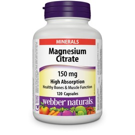Webber Naturals Webber Naturals Magnesium Citrate 150 mg, 120 Capsules, High Absorption Mineral, Supports Bone and Muscle Functions
