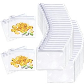 50 Piezas Bolsa de medicinas reutilizable, Bolsas de pastillas de viaje con bloqueo deslizante, Bolsitas de Transparente compacta para píldoras, abalorio, piezas de joyería, artículos pequeños
