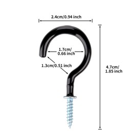 Yogopro Pack of 30 Screw Hooks Black Ceiling Hooks Hook Screws 50 mm Vinyl Coated Ceiling Hooks Widely Used in Homes and Offices Black