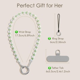SURPHY Phone Charm, Crystal Glitter Phone Strap with Keychain & Tether Tab, Bracelets Strap for Women, Anti-Lost Wrist Lanyard Chain, Bling Green