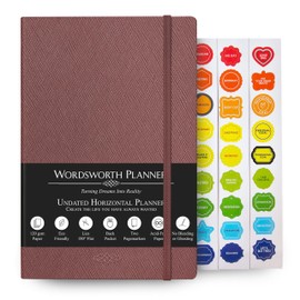 Wordsworth Undated Planner Weekly and Monthly - Dotted Blank Planner - Hardcover, Dateless Weekly Planner, 5.83 × 8.27In - Premium A5 Paper (120GSM) - Monthly, Weekly, Yearly Spread - Bullet Planner