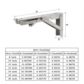 Folding Shelf Brackets, Max Load 300 lb, Heavy Duty Stainless Steel Collapsible Wall Mounted Shelf Brackets for Table, Space Saving DIY Bracket, Pack of 2 (2, Foldable 12")