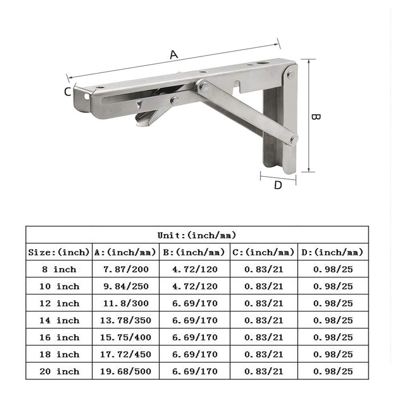 Folding Shelf Brackets, Max Load 300 lb, Heavy Duty Stainless