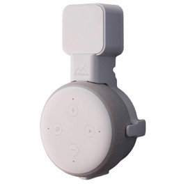 Dot Genie Affordable Essentials (3rd Gen) Voice Assistant Wall Mount Stand. Slimmest Design. Best Fit. Exposed Speaker Grill and Mics and Lights. Designed and Assembled in USA (White, 1-Pack)