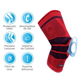Canotagio Rodillera de Gel. Rodillera Manga de Soporte para Pierna de Compresión Acolchada con Gel. Brinda Estructura de Soporte Perfecta para Prevención y Recuperación de Lesiones. Para Correr, Gym , Ciclismo o Cualquier Deporte. (Rojo, G)