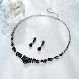 EVER FAITH Women's Austrian Crystal Bridal Floral Drop Necklace Earrings Set Pink Silver Tone, Crystal