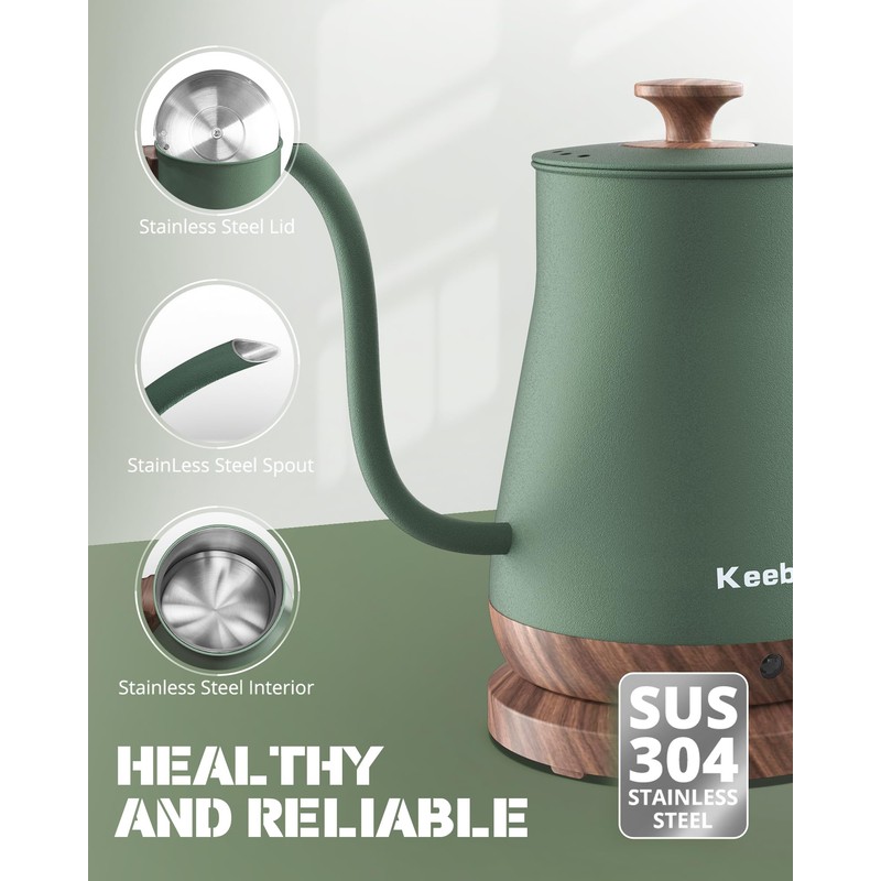 Keebar Gooseneck Electric Kettle, Electric Tea Kettle Stainless Steel, Pour