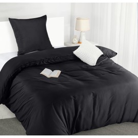 Utopia Bedding Bed Linen Set 140 x 200 cm, Microfibre Duvet Cover 140 x 200 cm + 1 Pillowcase 65 x 65 cm, Black