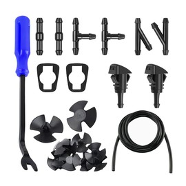 KHGUZ 20PCS Car Windshield Washer Hose Kit, 6PCS Hose Connectors, 4 Meter Washer Fluid Hose, 2PCS Nozzle, 10PCS Clips & Blue Tool, Windshield Cleaner Hose Set Suitable for Most Cars