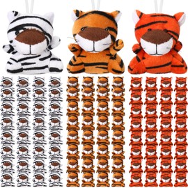 HooLing 100 Pcs Small Tiger Stuffed Animals Mini Jungle Animals Keychains Plush Toys Bulk Cute Forest Plushies for Kid Adults Valentines Holiday Birthday Party Favors Goodies Fillers Carnival Prize
