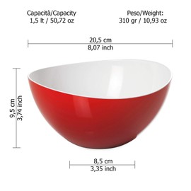 OMADA Design Set of 3 Bowls for the Kitchen, 1.5 Litre, Salad Bowl, Coloured Plastic, Shatterproof Container, Trendy Line