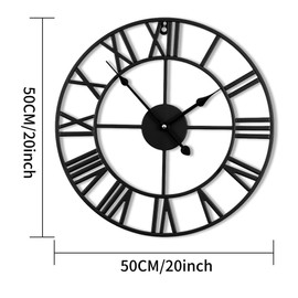 Blorple 20inch/50cm Large Round Wall Clock for Living Room Decor Modern Battery Operated Silent Non Ticking Big Black Clocks for Home Farmhouse Office Cafe Decoration(Iron Roman Numerals, 20 inches)