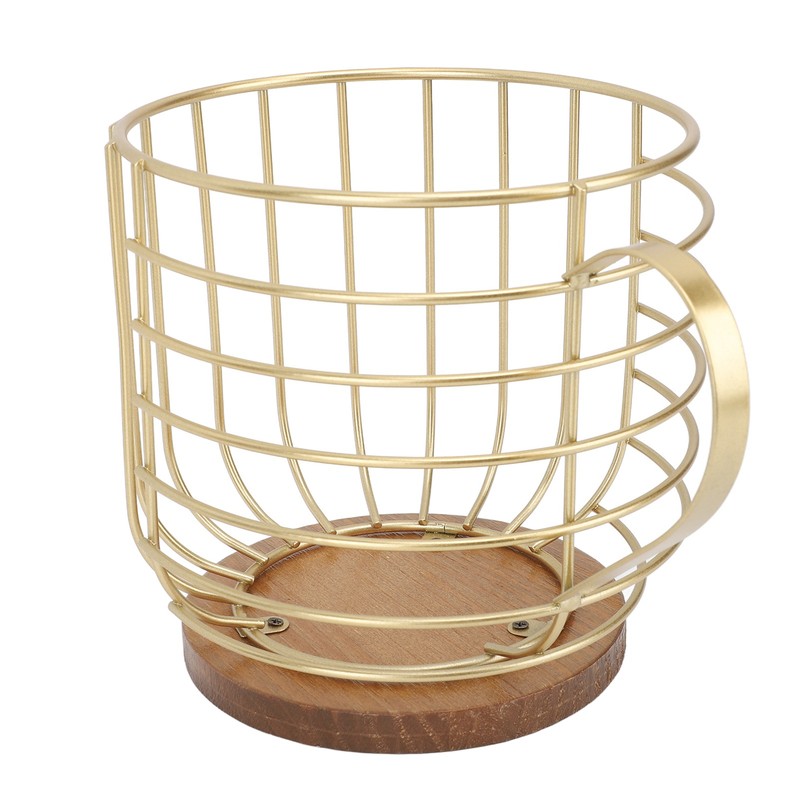 Coffee Pod Holder Iron Large Capacity Space Saving Wooden Base