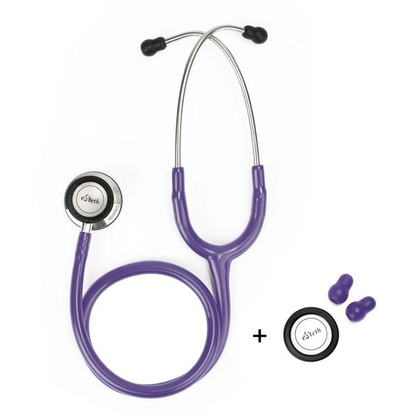eSteth Classic Stethoscope - Sensitive Chest Piece for Monitoring Amplified Heart & Lung Sounds - Lightweight Design, Flexible Stethoscope Tubing - Extra Ear Tips & Non-Chill Ring - 32" Long, Purple