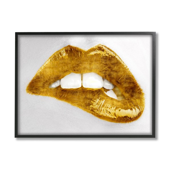 Stupell Industries Modern Yellow Fashion Lip Bite Glam Feminine Photography,