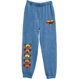 Ripple Junction Grateful Dead Women's Sweatpants Dancing Bears Cinch Bottom Fleece Jogger W/Pockets Blue X-Large