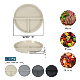 uxcell 8Pcs Unbreakable Divided Plates, 9 Inch Plastic Plates Set Plastic Plates with Portion Control Reusable Dishwasher & Microwave Safe, Dark Grey/Light Grey/White/Black