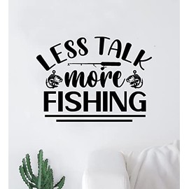 Less Talk More Fishing Wall Decal Home Decor Art Vinyl Sticker Quote Bedroom Teen Inspirational Boys Girls Kids Men Man Cave Dad Fish Ocean Beach Boat Sailor Fisherman Summer Lake River Reel Animals Nature FIshing Pole Bait Travel