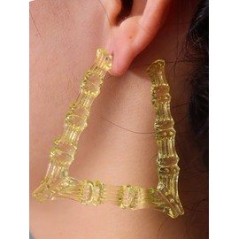 Bamboo U-shaped Hoop Earrings for Women Colorful Acrylic Resin Earrings Large Exaggerated Bamboo Earrings Jewelry (Yellow)