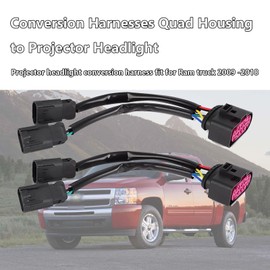 2PCS Quad Housing to Projector Headlight Compatible with 2009-2018 Dodge Ram Headlight Conversion Harnesses