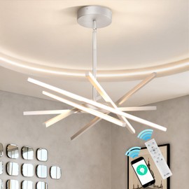SUNMOO Modern Silver Chandeliers Ceiling 36W LED Pendant Light Embedded Mount Chandeliers，LED 6-Lights Linear Pendant Light for Kitchen Island Dining Room Bedroom Living Room Entryway，L23.62"*0.59"/6