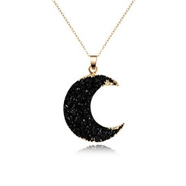 Simple Resin Moon Necklace Imitated Druzy Crescent Charm Pendant Crystal Chain Necklace for Women