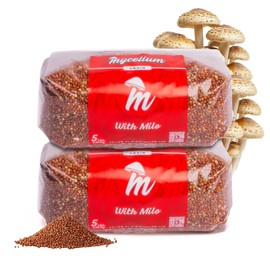 Mycelium Milo Grain Spawn | 2-Pack (5 lb Each) Pre-Sterilized Mushroom Substrate Bags with Self-Healing Injection Ports | Ideal for Bulk & High-Yield Cultivation | Easy & Ready to Use