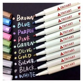 Tritart Professional Metallic Pens Set for Photo Album, Scrapbook, Smooth Surfaces | 10 Metallic Marker Pens