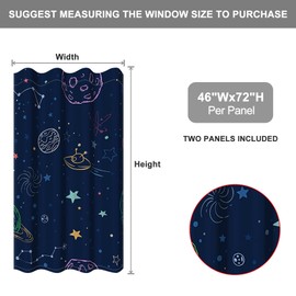 Baocicco Kids Cartoon Space Blackout Window Curtain Moon Stars Planets Printed Darkening Drapes with Rustproof Grommets Outer for Bedroom Living Room 2 Panels 46Wx72H Inch Navy Blue-1