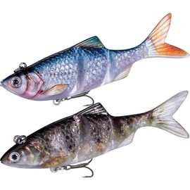 Hviomru Fishing Soft Lure, Pre-Rigged Jig Head Multi Jointed Swimbaits for Trout Bass Pike, 2pcs Sinking Fishing Jigs for Saltwater Freshwater Crappie,(Blue_Gray)