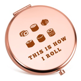 Sushi Lover Gift for Women Compact Mirror Sushi Gifts Japanese Cuisine Lover Gifts Food Lover Gift for Women Christmas Birthday Presents for Sister Daughter Friends Folding Makeup Mirror Rose Gold